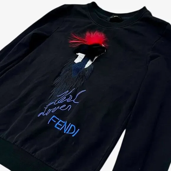 Fendi Karl Lagerfeld Karlito Embroidered Mink Fur Detail Crewneck Sweater